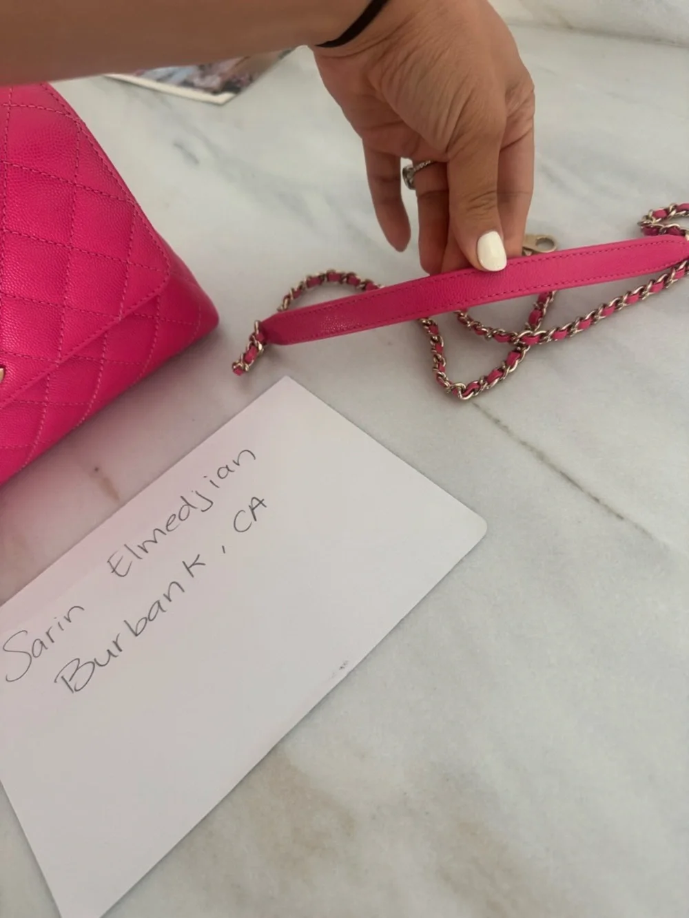 CHANEL Hot Pink Quilted caviar  Top-Handle Mini Bag with Chain Strap - Picture 5 of 16